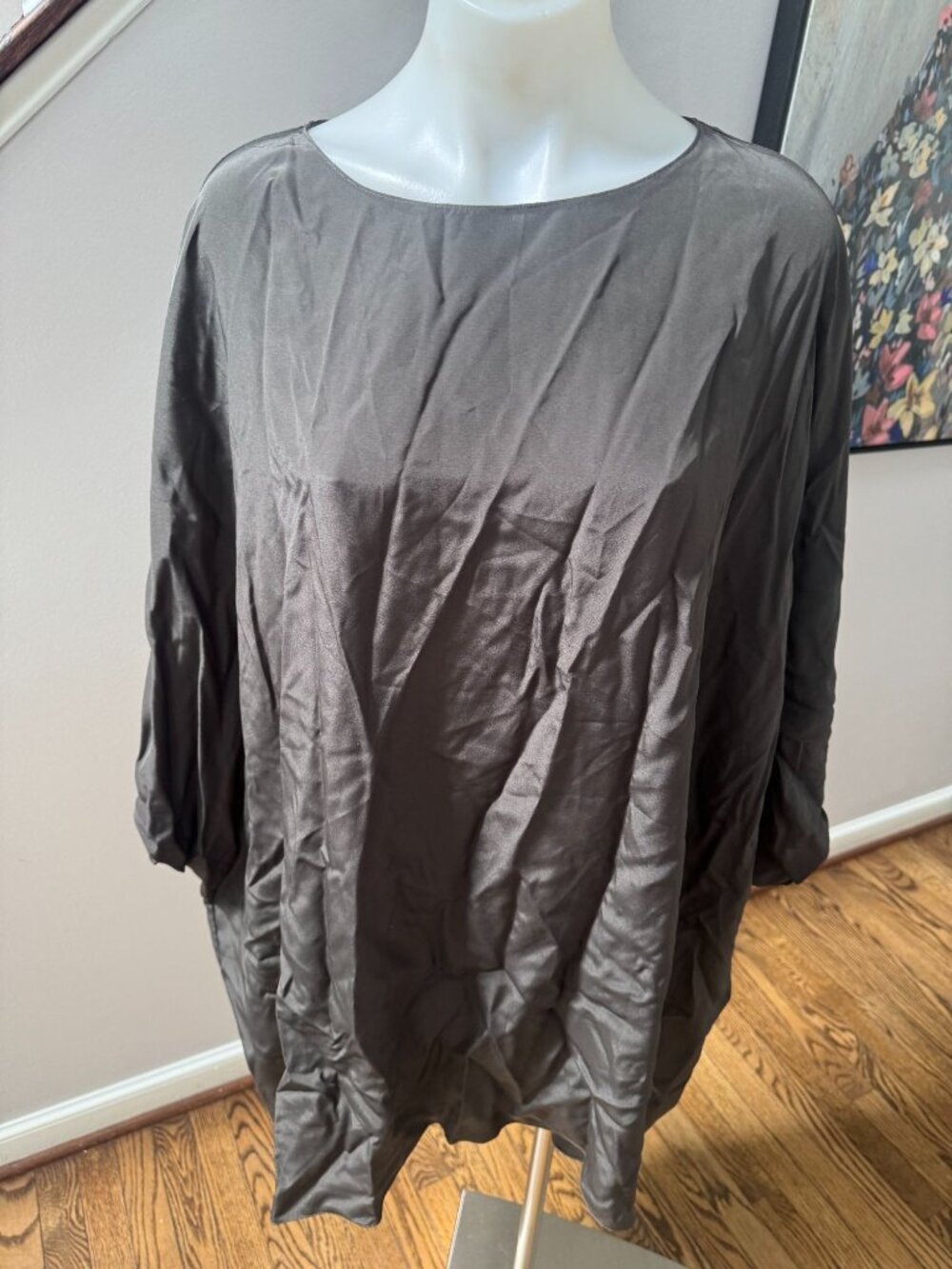 THE ROW 100% Silk Oversized Blouse Top Mini Dress Dark Grey Size Medium
